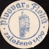 Pivovar u Fleků, založeno 1499, modrý, kulatý oboustranný