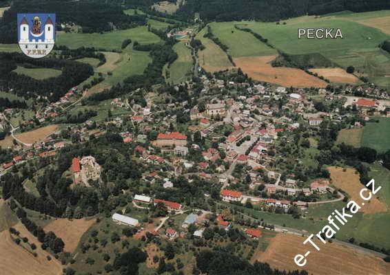 Pohlednice, Pecka, letecký pohled, 2001